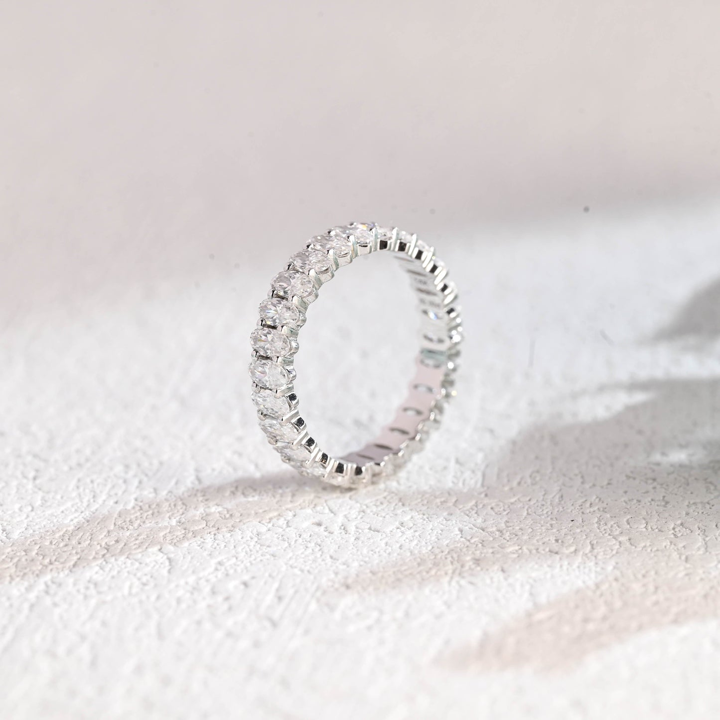 CausYou women's wedding ring Solid Gold 2*4mm Oval Cut Moissanite Wedding Band, Full Eternity Ring
