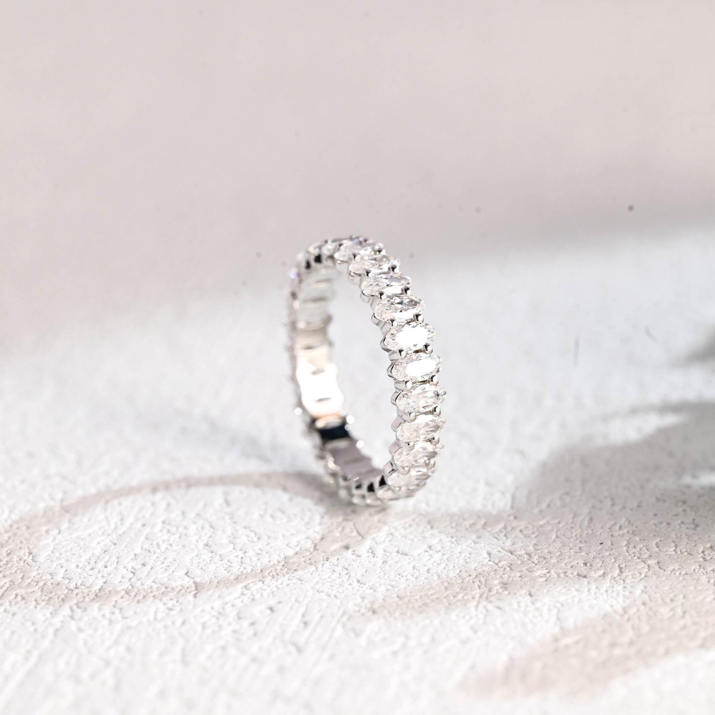 CausYou women's wedding ring Solid Gold 2*4mm Oval Cut Moissanite Wedding Band, Full Eternity Ring