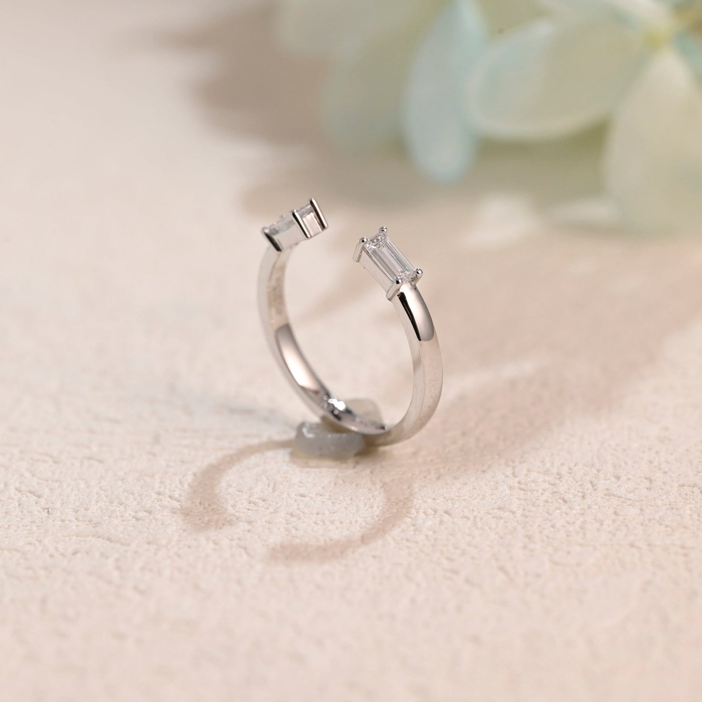 CausYou women's wedding ring Solid Gold Baguette Cut Moissanite Wedding Band Open Ring