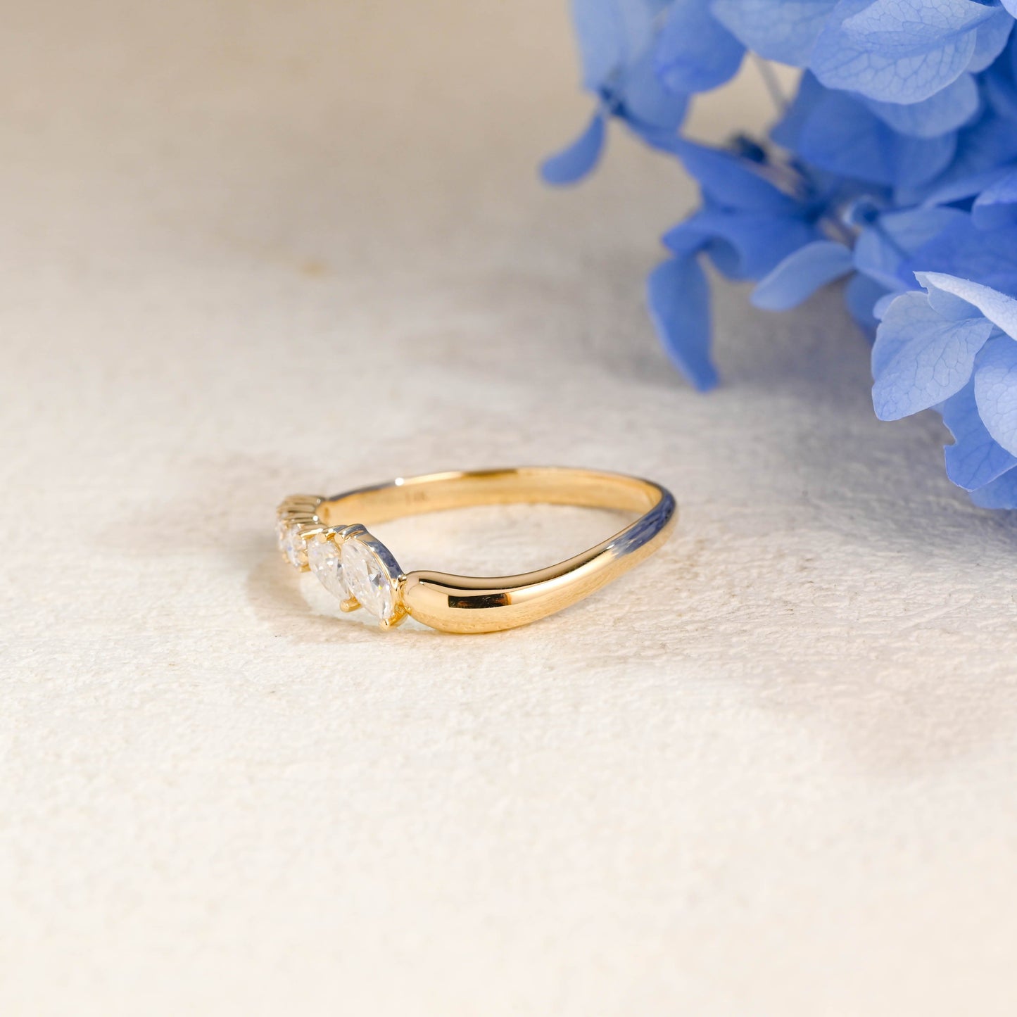 CausYou women's wedding ring Solid Gold Curved Marquise & Pear Cut Moissanite Wedding Band