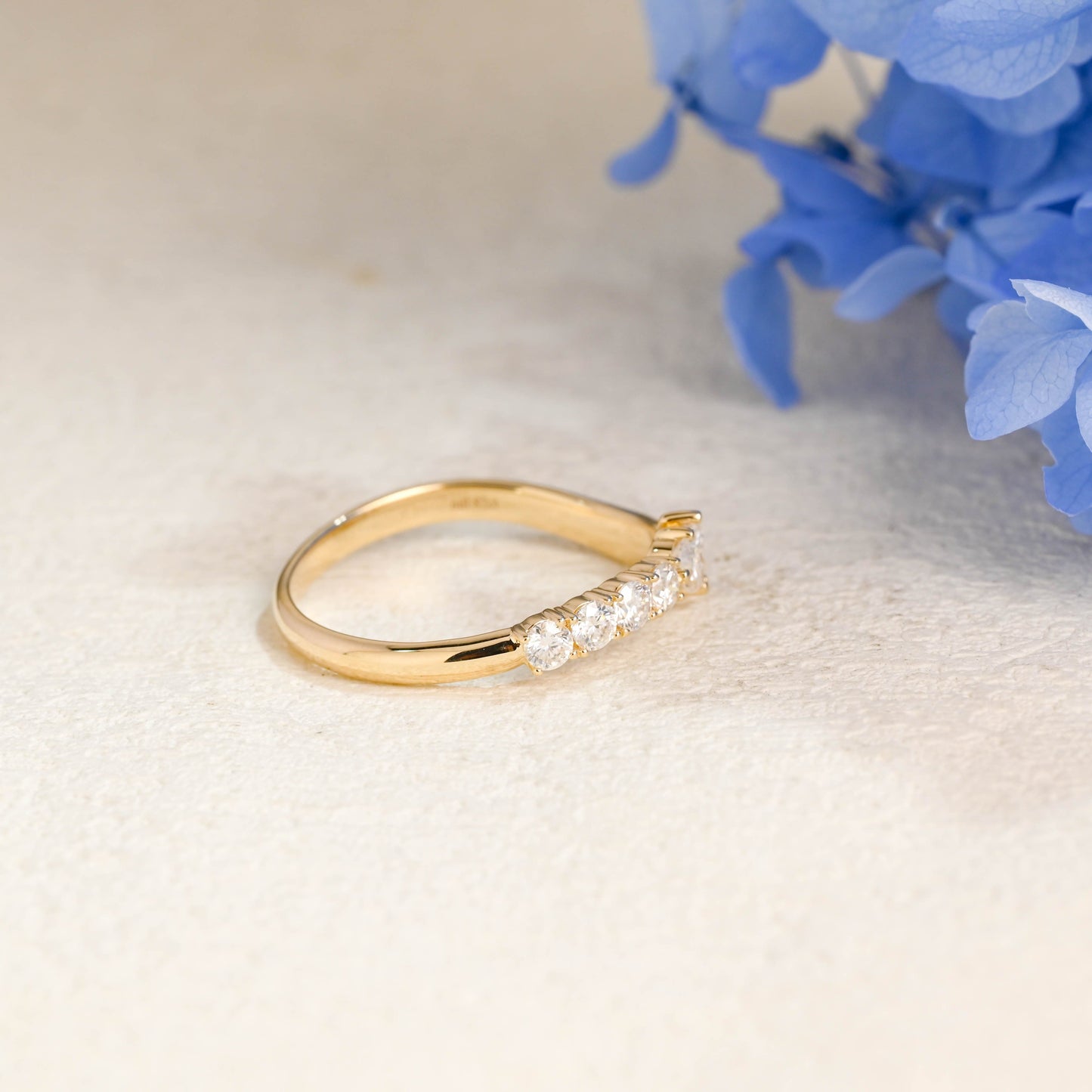 CausYou women's wedding ring Solid Gold Curved Marquise & Pear Cut Moissanite Wedding Band