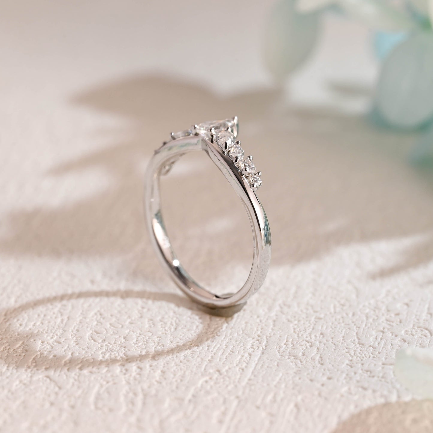 CausYou women's wedding ring Solid Gold Curved Moissanite Wedding Band, Stacking Wedding Ring