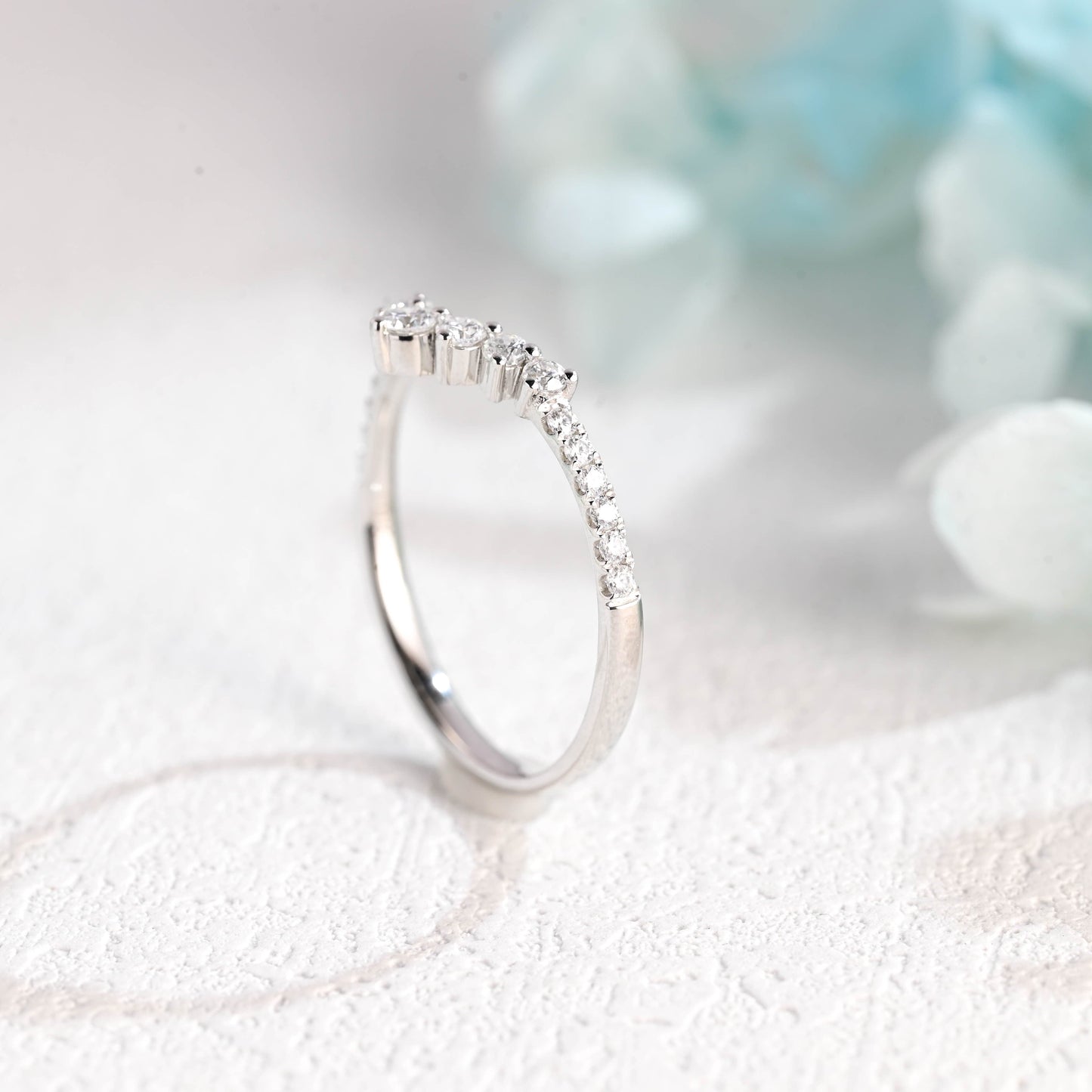 CausYou women's wedding ring Solid Gold Curved Moissanite Wedding Band, Stacking Wedding Ring, Gift for Women Wife