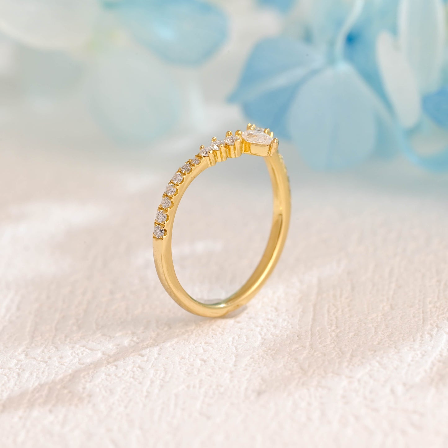 CausYou women's wedding ring Solid Gold Curved Moissanite Wedding Band, Stacking Wedding Ring, Gift for Women Wife
