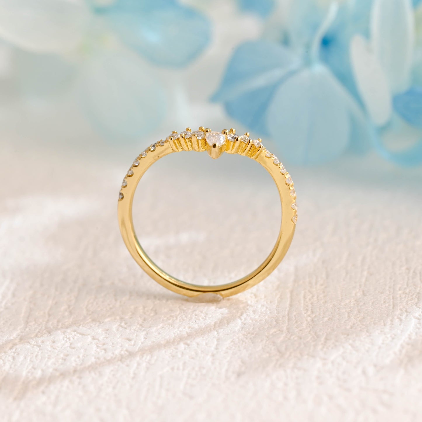 CausYou women's wedding ring Solid Gold Curved Moissanite Wedding Band, Stacking Wedding Ring, Gift for Women Wife