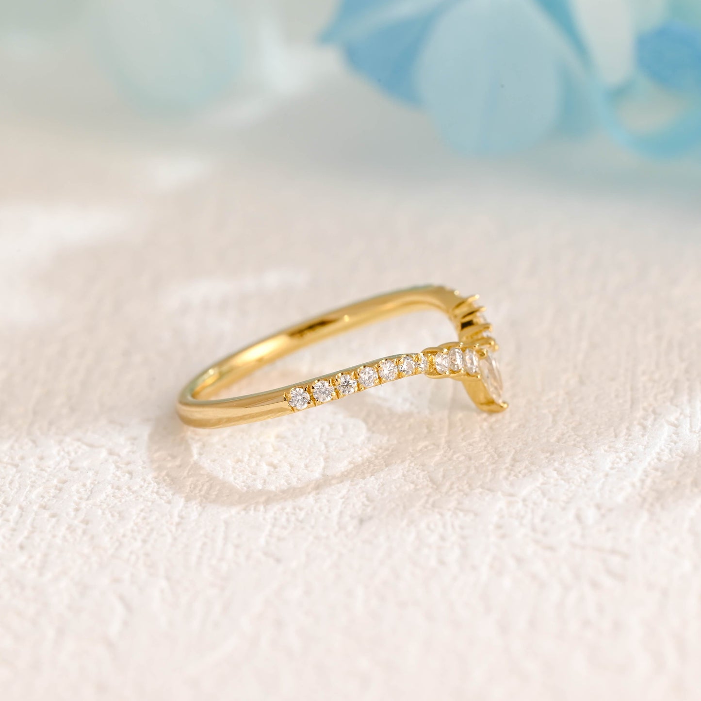 CausYou women's wedding ring Solid Gold Curved Moissanite Wedding Band, Stacking Wedding Ring, Gift for Women Wife