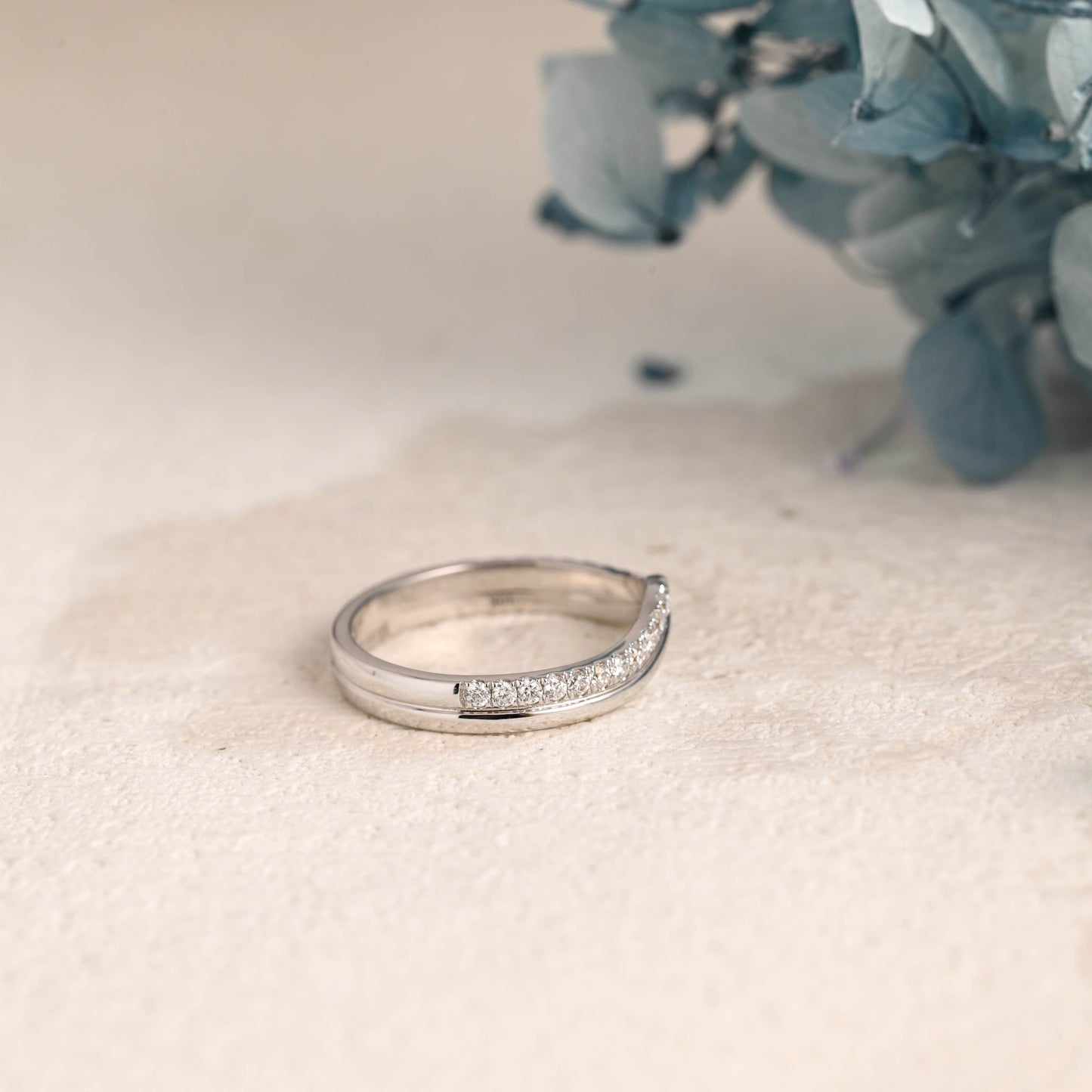 CausYou women's wedding ring Solid Gold Curved Moissanite Wedding Band, Two Raw Stacking Wedding Ring