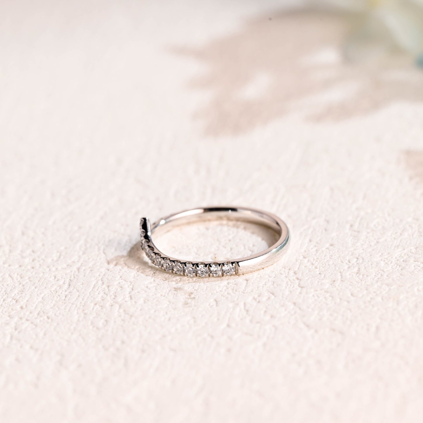 CausYou women's wedding ring Solid Gold Curved Round Cut Moissanite Wedding Ring, Half Eternity Wedding Band, Gift for Women, Wife