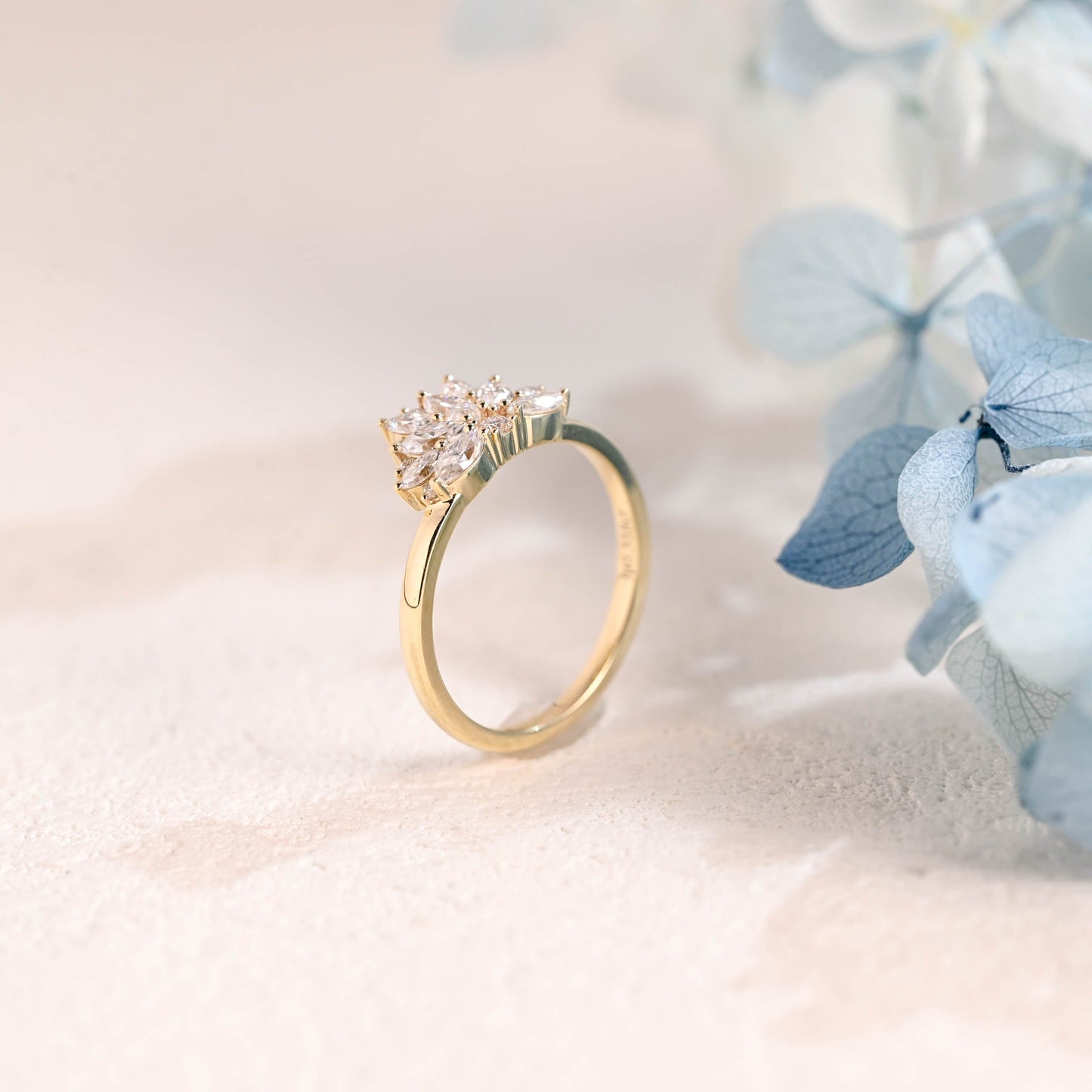 CausYou women's wedding ring Solid Gold Floral Marquise & Round Cut Moissanite Wedding Band