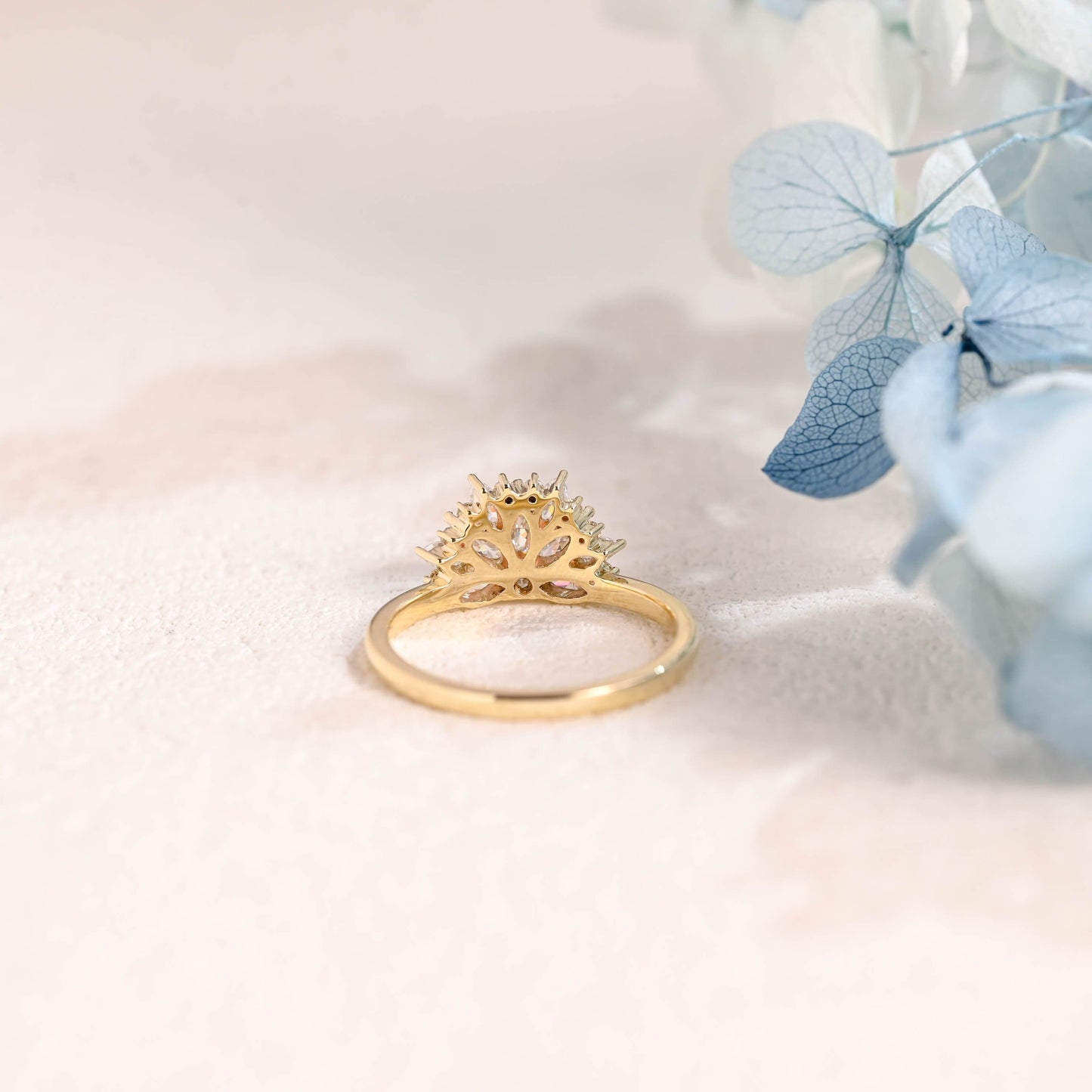 CausYou women's wedding ring Solid Gold Floral Marquise & Round Cut Moissanite Wedding Band