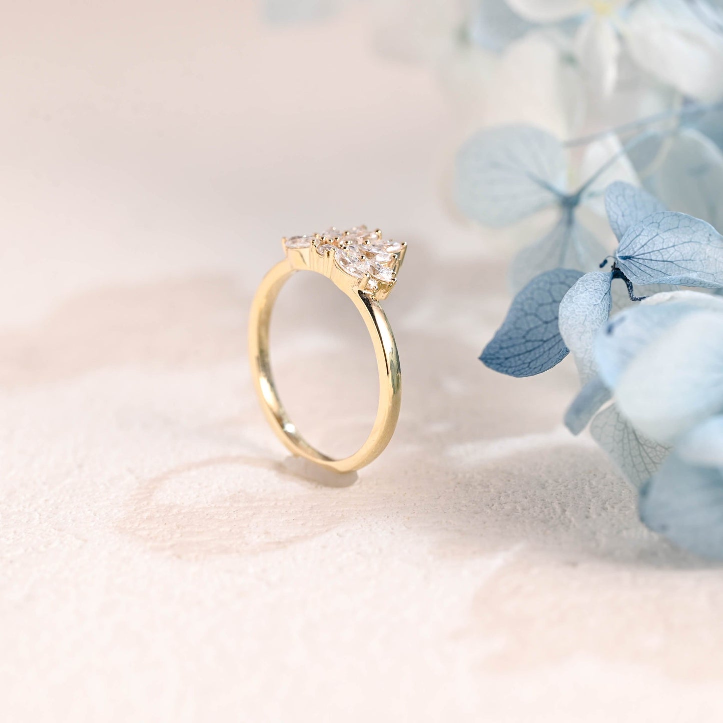 CausYou women's wedding ring Solid Gold Floral Marquise & Round Cut Moissanite Wedding Band