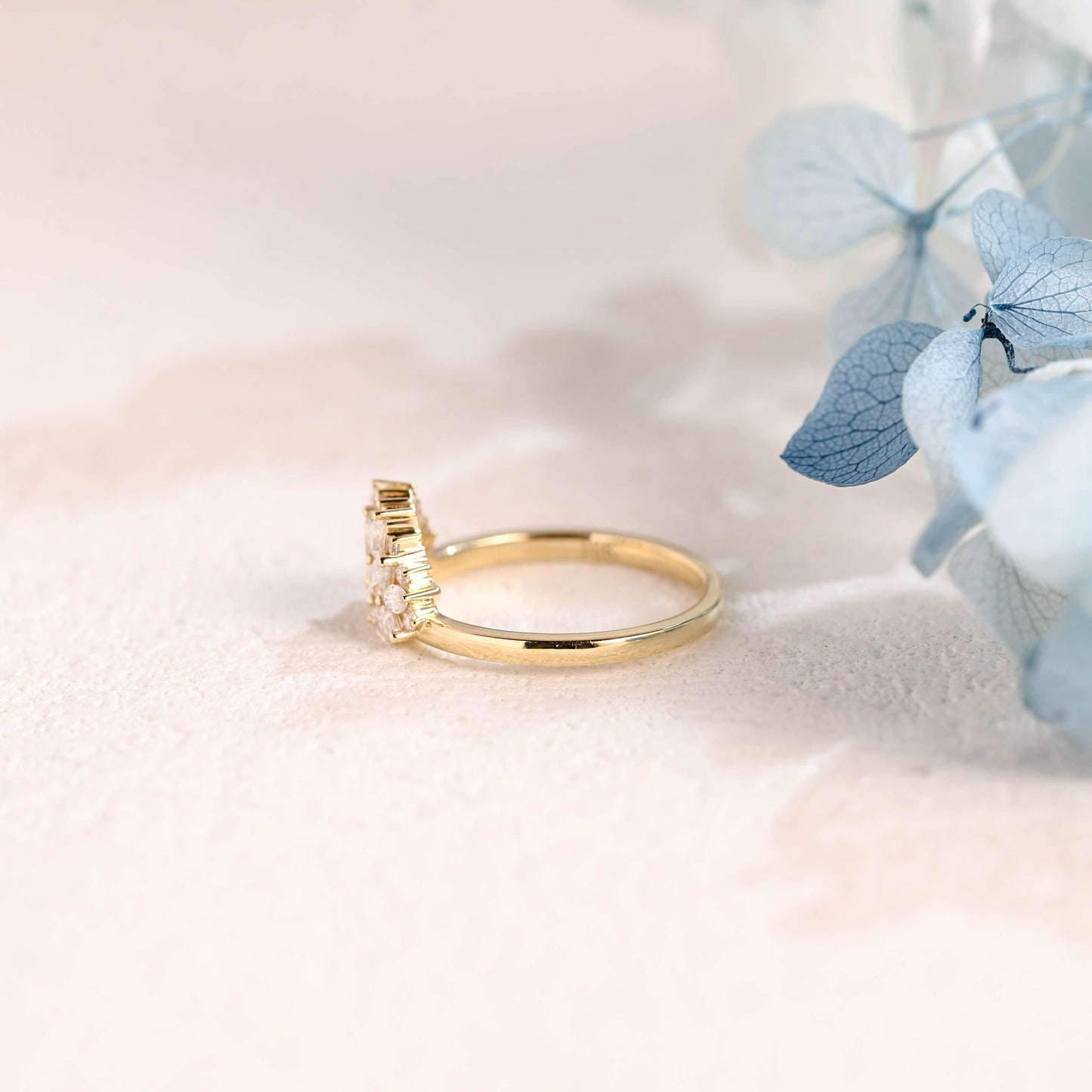 CausYou women's wedding ring Solid Gold Floral Marquise & Round Cut Moissanite Wedding Band