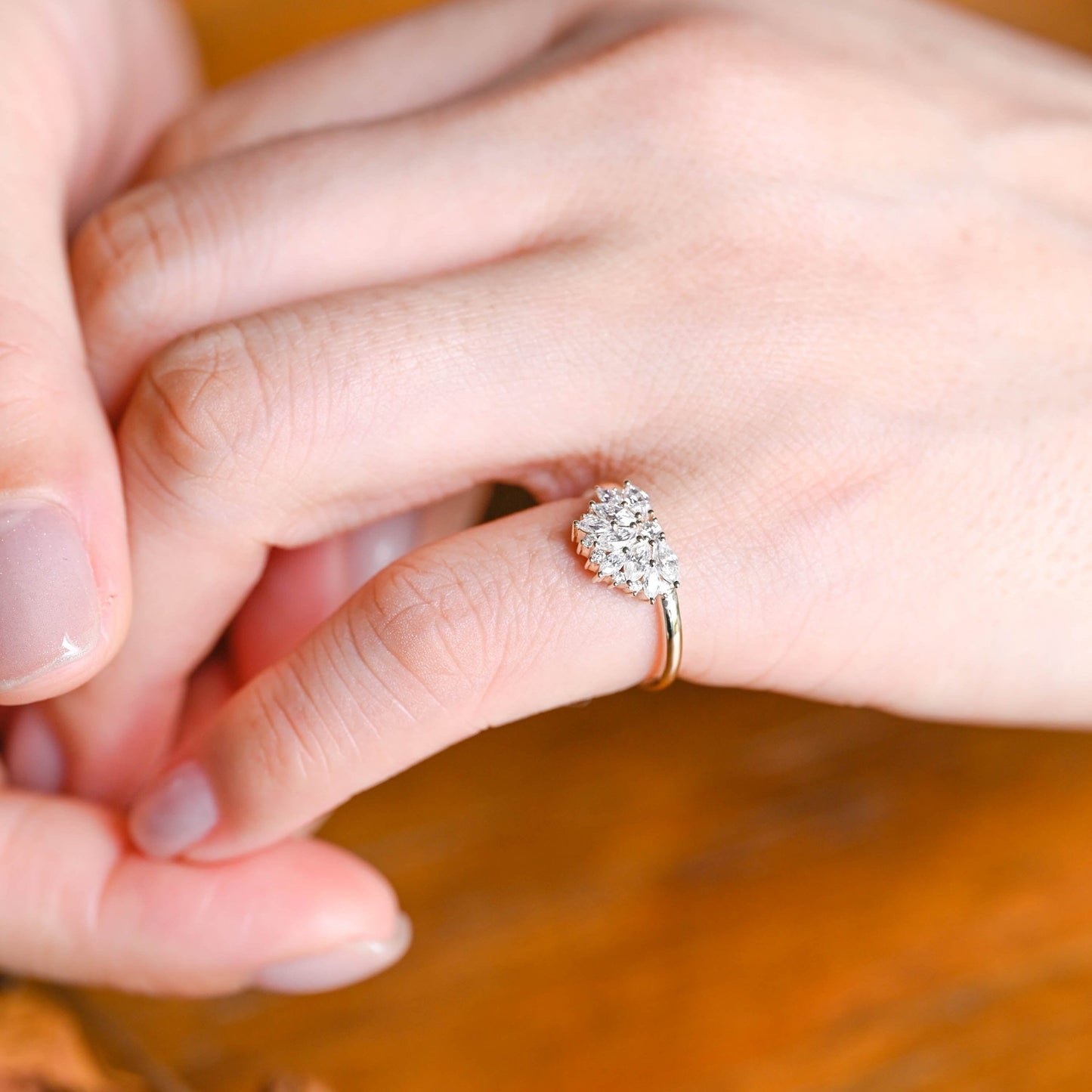 CausYou women's wedding ring Solid Gold Floral Marquise & Round Cut Moissanite Wedding Band
