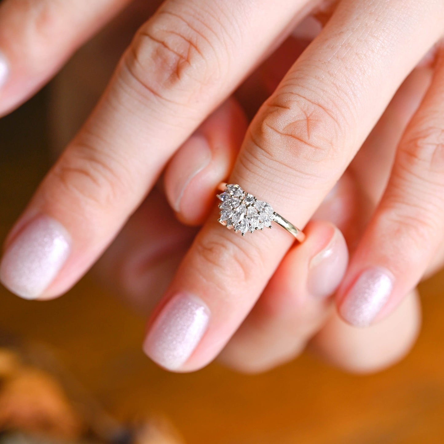 CausYou women's wedding ring Solid Gold Floral Marquise & Round Cut Moissanite Wedding Band