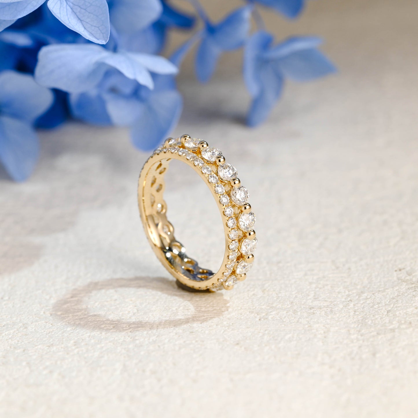 CausYou women's wedding ring Solid Gold Full Eternity Round Cut Moissanite Wedding Band