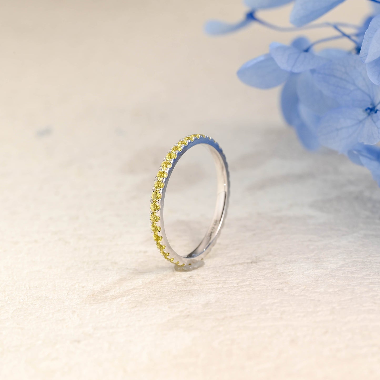 CausYou women's wedding ring Solid Gold Full Eternity Yellow Moissanite Wedding Band