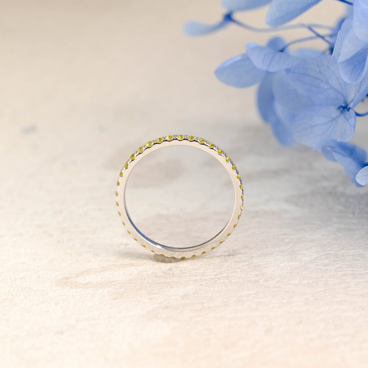 CausYou women's wedding ring Solid Gold Full Eternity Yellow Moissanite Wedding Band