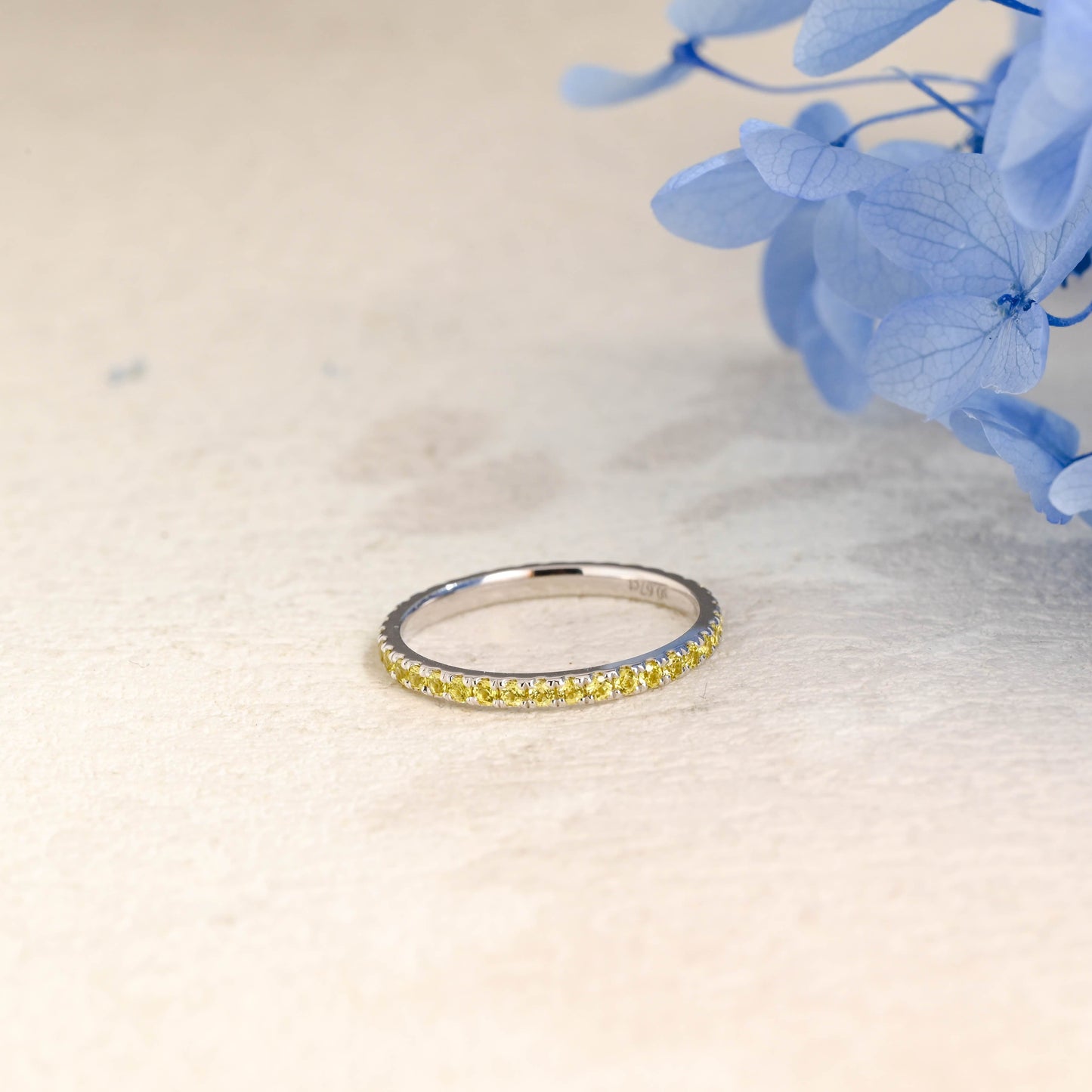 CausYou women's wedding ring Solid Gold Full Eternity Yellow Moissanite Wedding Band