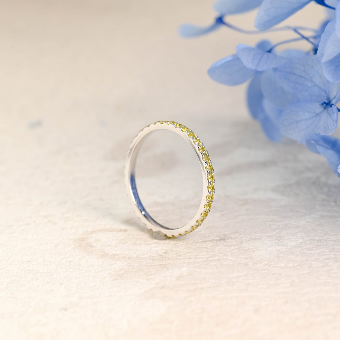 CausYou women's wedding ring Solid Gold Full Eternity Yellow Moissanite Wedding Band