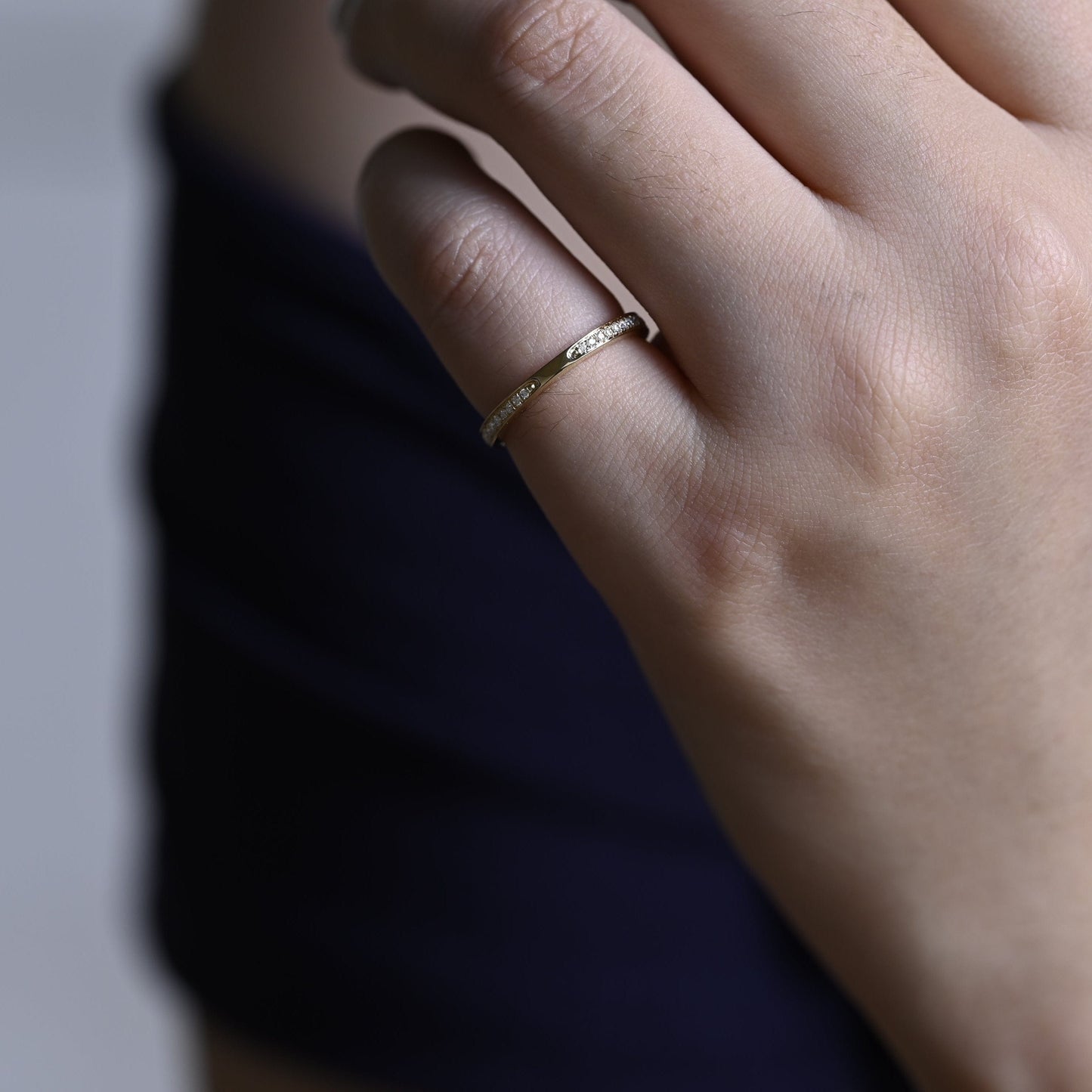 CausYou women's wedding ring Solid Gold Half Eternity Round Cut Moissanite Wedding Band