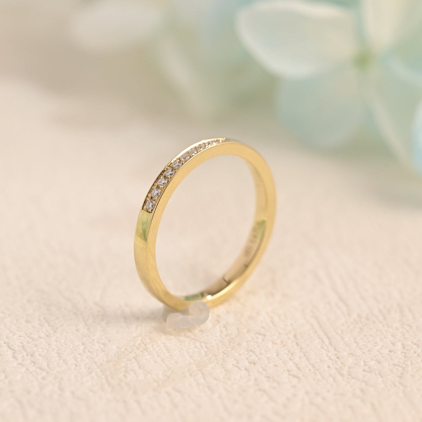 CausYou women's wedding ring Solid Gold Half Eternity Round Cut Moissanite Wedding Band