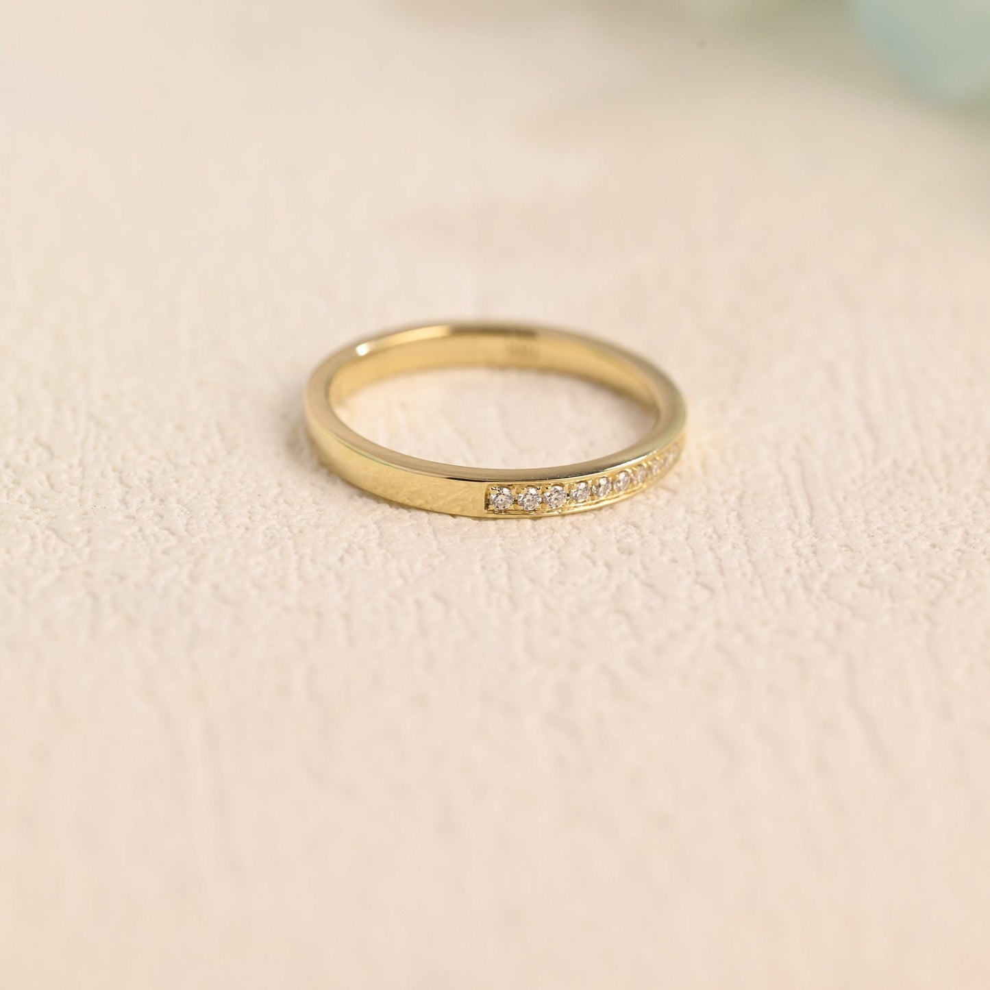 CausYou women's wedding ring Solid Gold Half Eternity Round Cut Moissanite Wedding Band