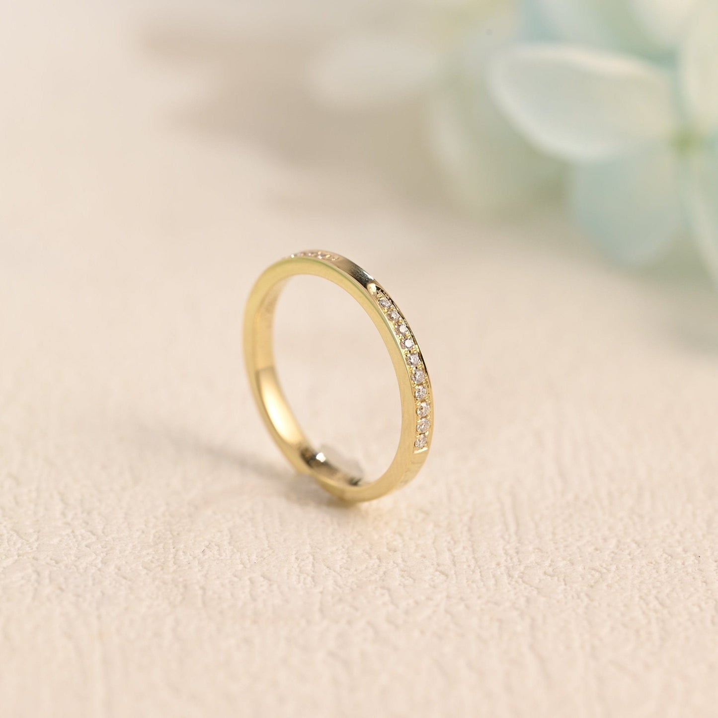 CausYou women's wedding ring Solid Gold Half Eternity Round Cut Moissanite Wedding Band