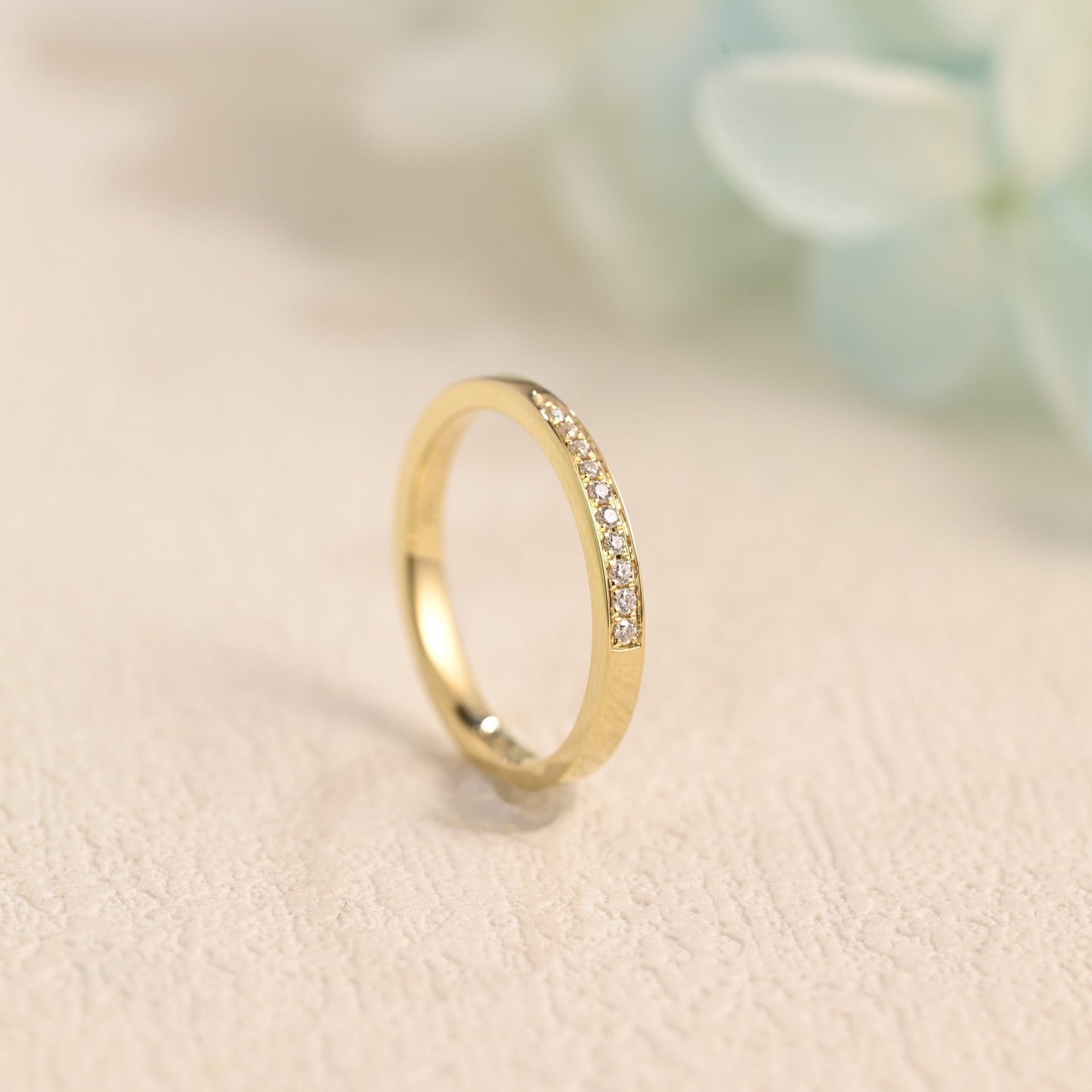 CausYou women's wedding ring Solid Gold Half Eternity Round Cut Moissanite Wedding Band