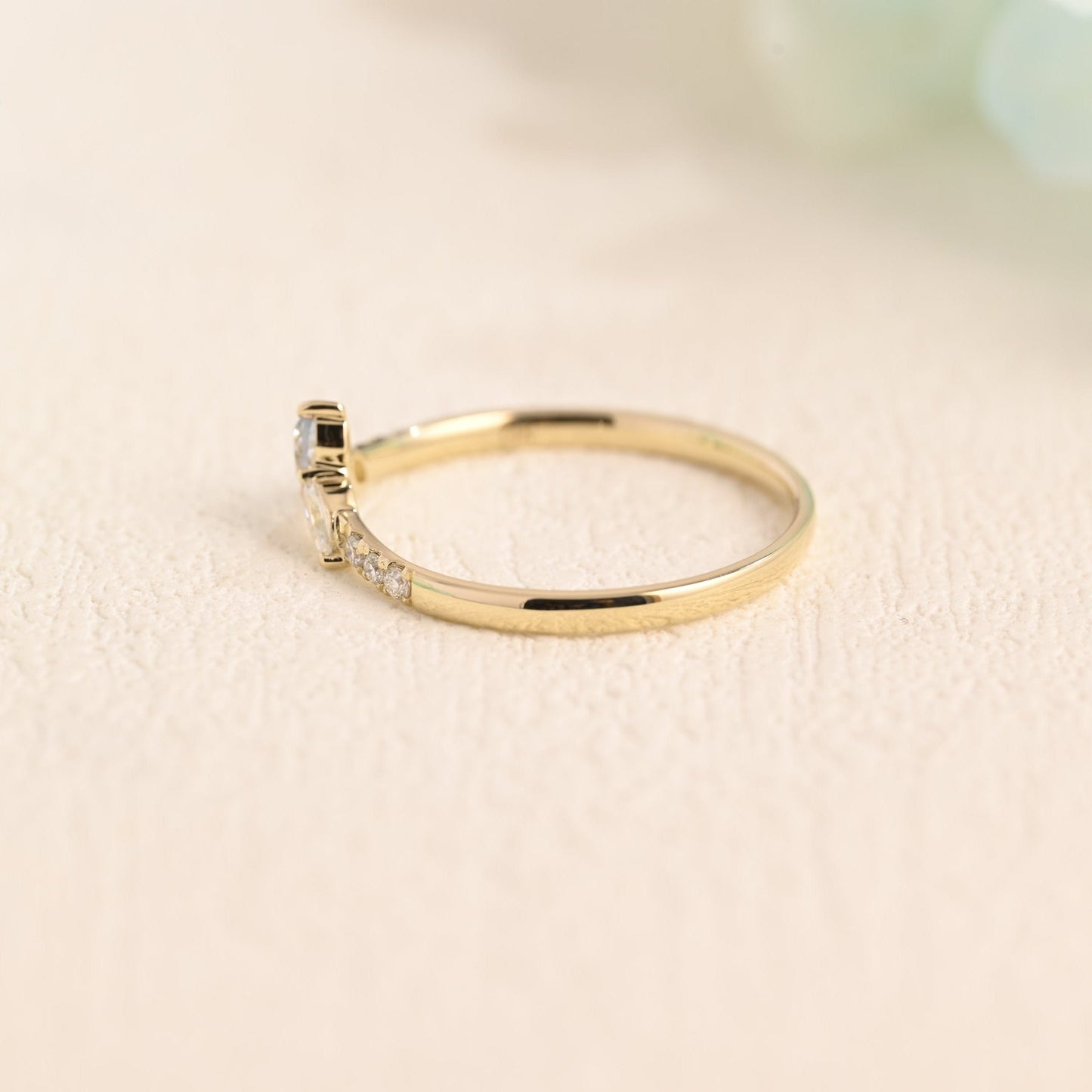 CausYou women's wedding ring Solid Gold Marquise & Round Cut Wedding Band, Curved Ring