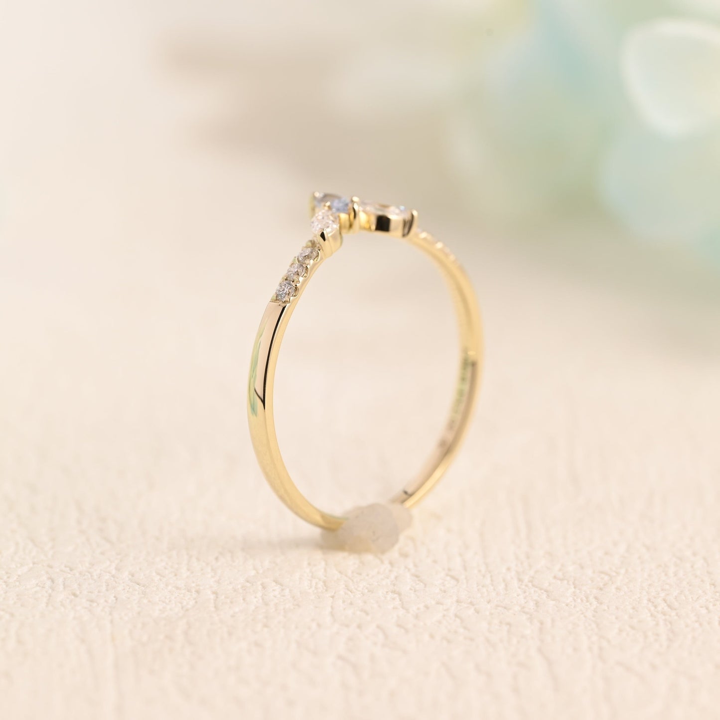 CausYou women's wedding ring Solid Gold Marquise & Round Cut Wedding Band, Curved Ring