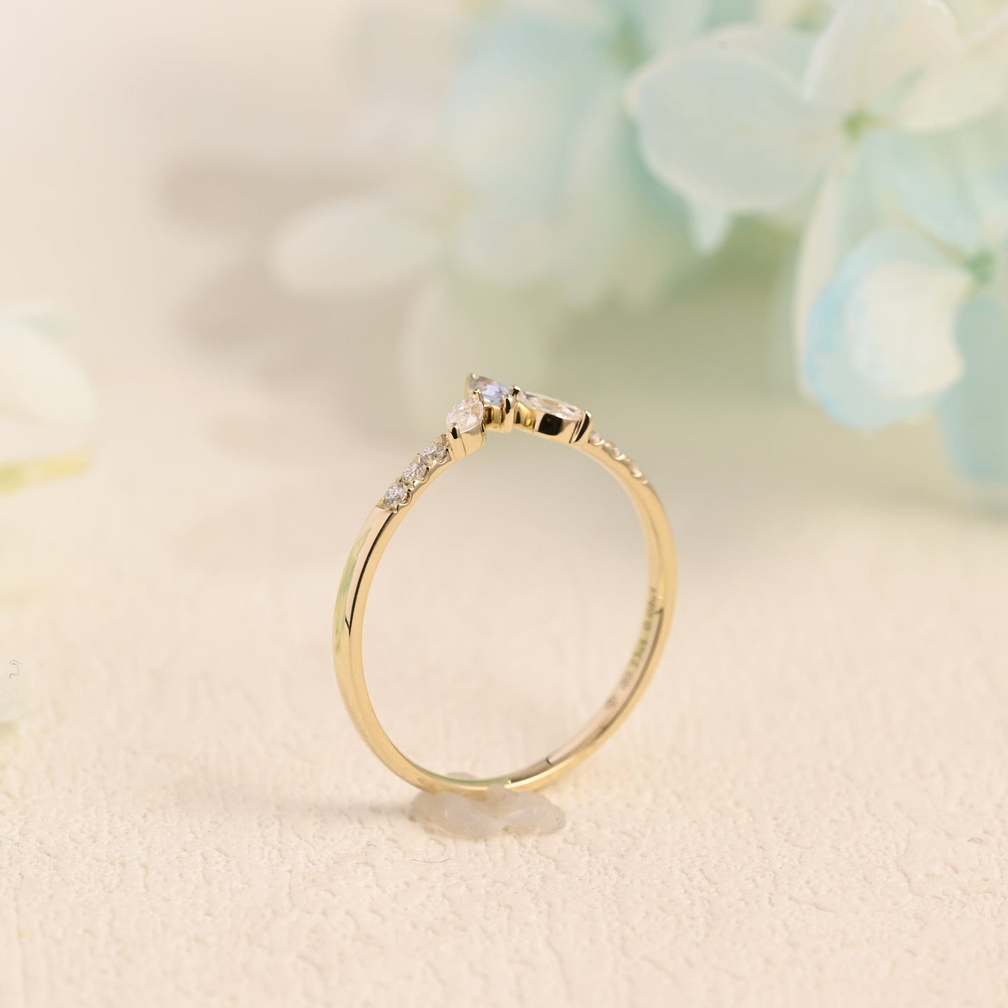 CausYou women's wedding ring Solid Gold Marquise & Round Cut Wedding Band, Curved Ring