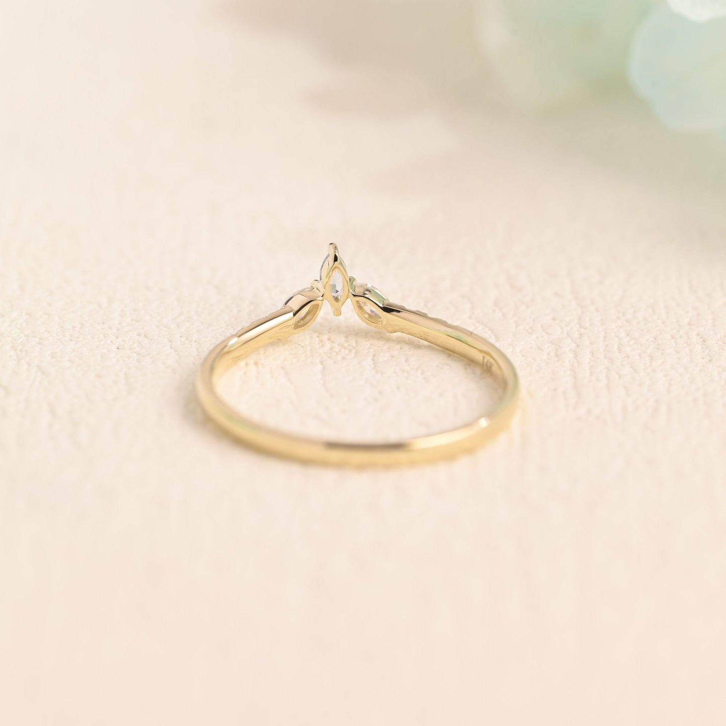 CausYou women's wedding ring Solid Gold Marquise & Round Cut Wedding Band, Curved Ring