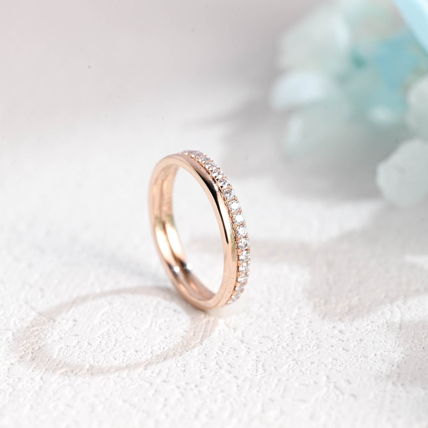 CausYou women's wedding ring Solid Gold Moissanite Wedding Band, Full Eternity Wedding Ring for Women Wife