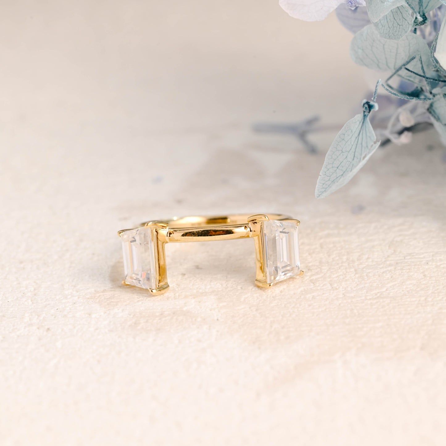 CausYou women's wedding ring Solid Gold Open Trapezoid Cut Moissanite Wedding Band
