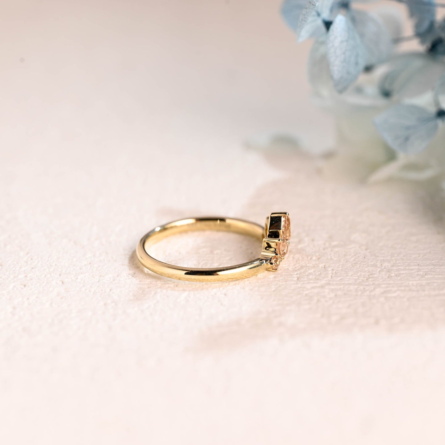 CausYou women's wedding ring Solid Gold Pear & Round Cut Champagne Moissanite Curved Wedding Band