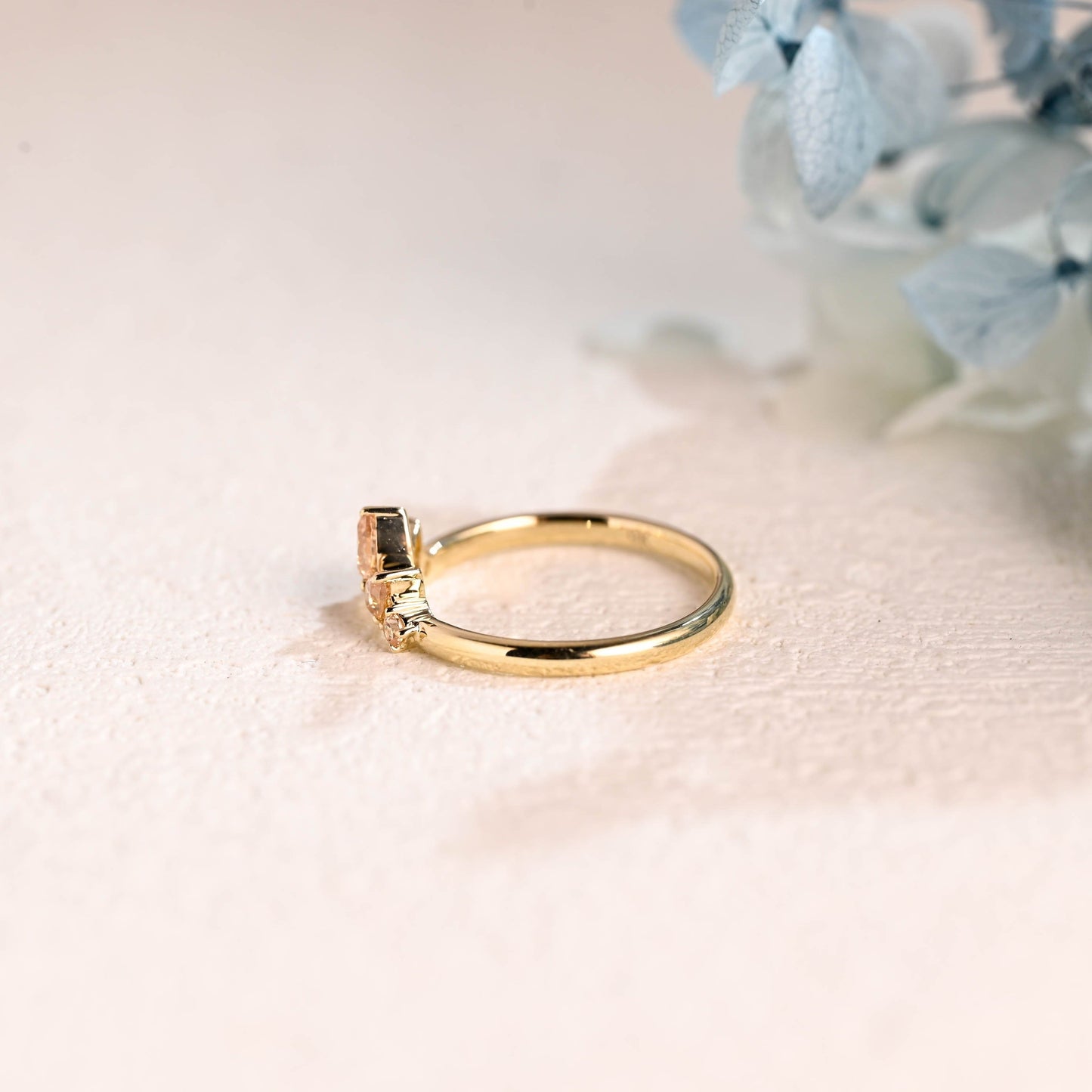 CausYou women's wedding ring Solid Gold Pear & Round Cut Champagne Moissanite Curved Wedding Band