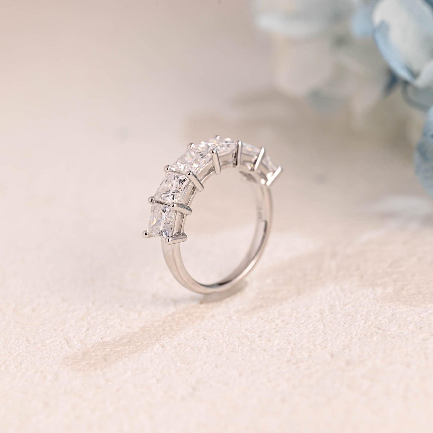 CausYou women's wedding ring Solid Gold Princess Cut Moissanite Wedding Band