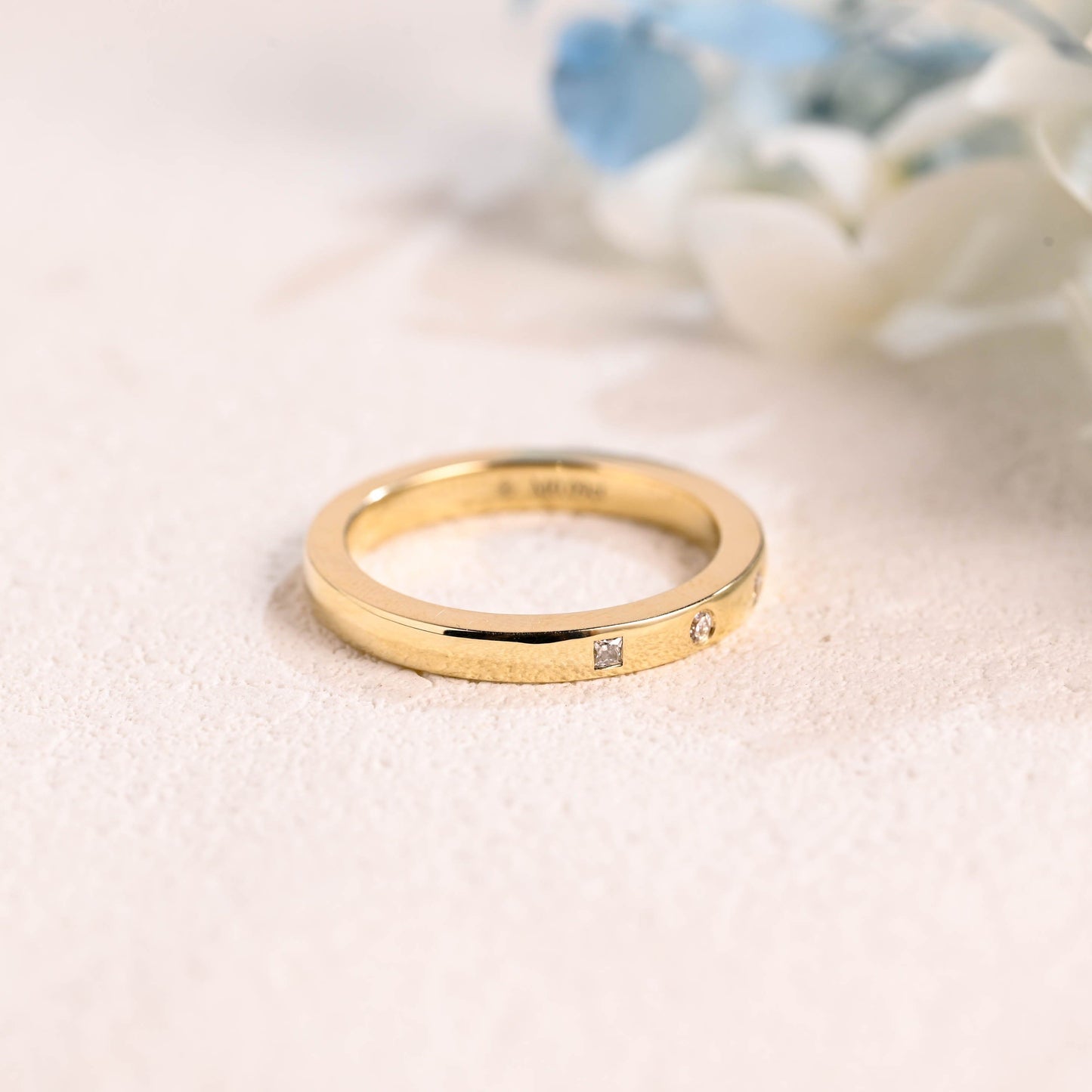 CausYou women's wedding ring Solid Gold Princess & Round Cut Moissanite Wedding Band