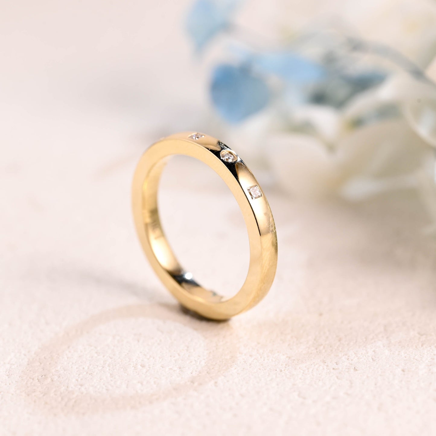 CausYou women's wedding ring Solid Gold Princess & Round Cut Moissanite Wedding Band