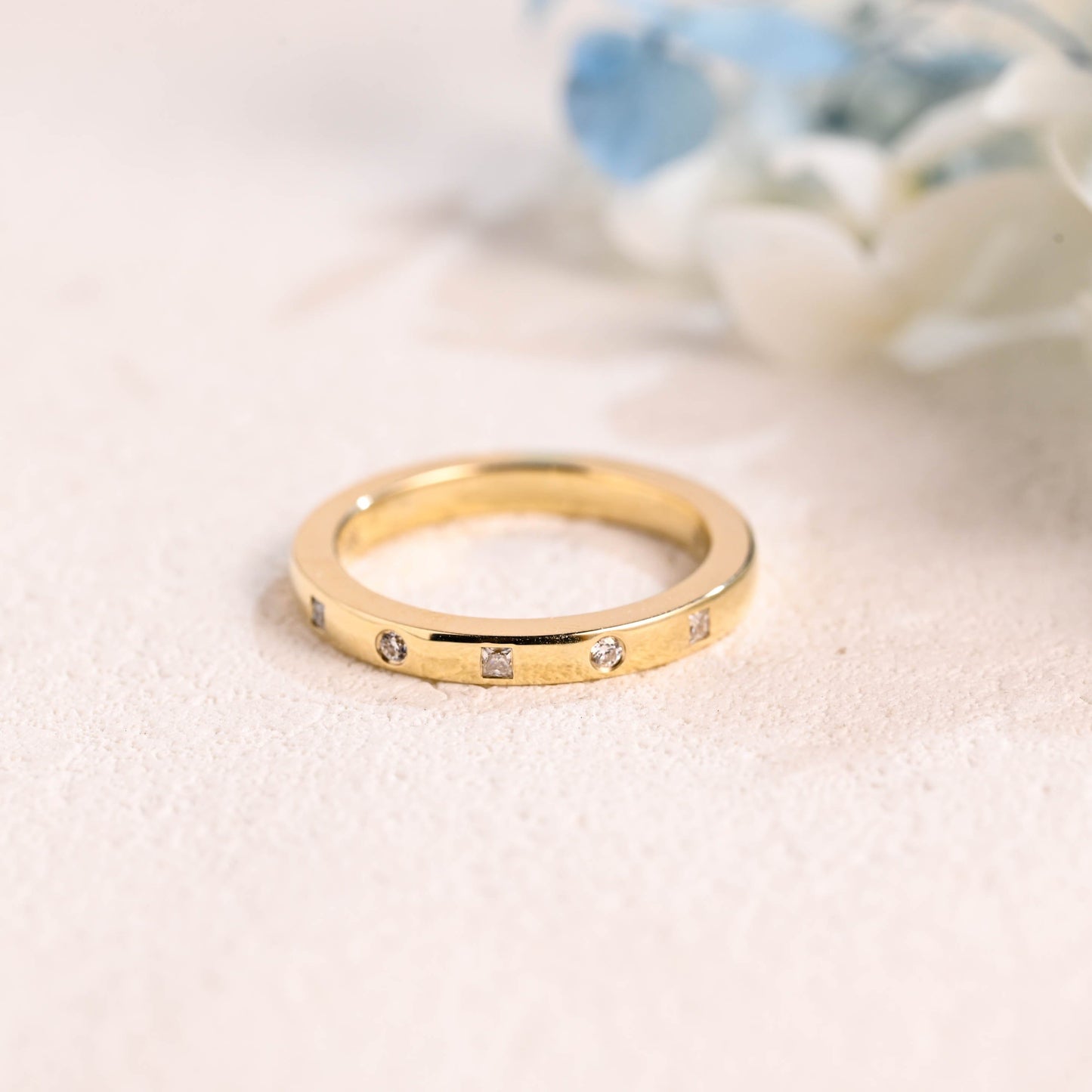 CausYou women's wedding ring Solid Gold Princess & Round Cut Moissanite Wedding Band