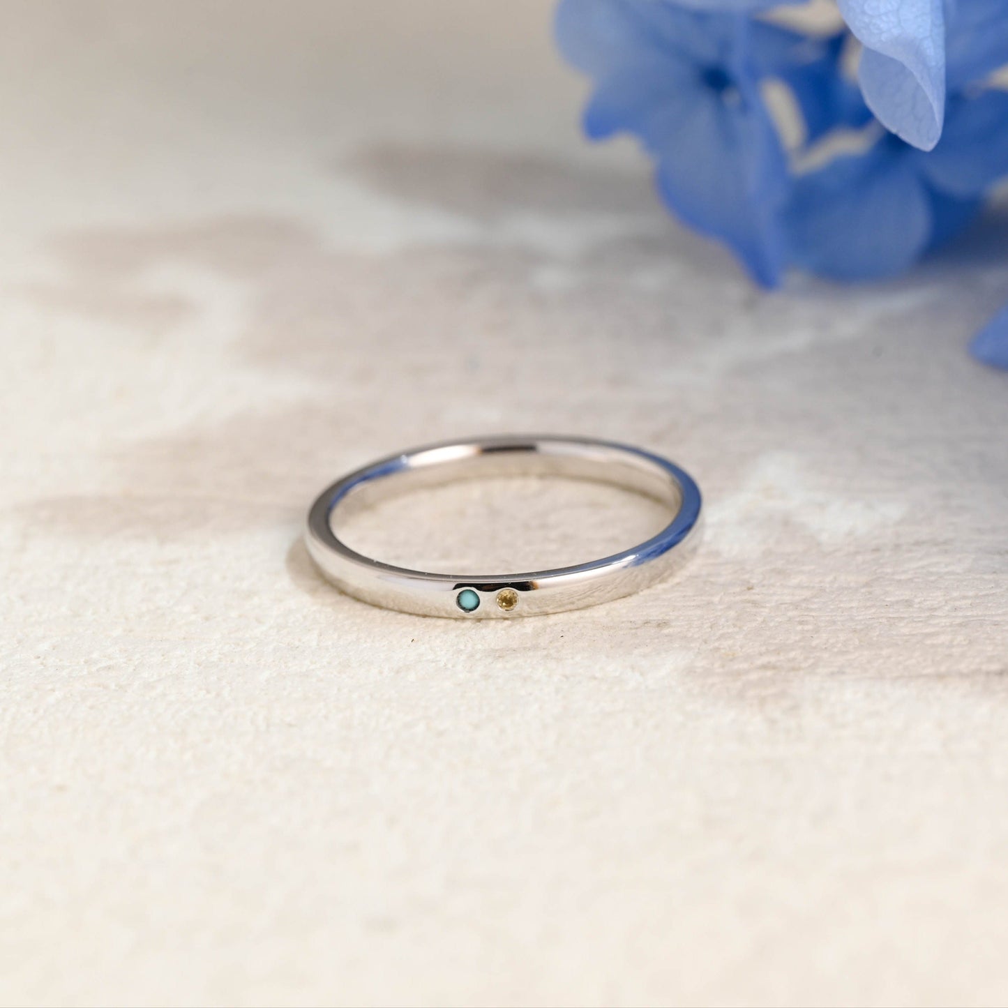 CausYou women's wedding ring Solid Gold Round Cut Citrine & Turquoise Wedding Band