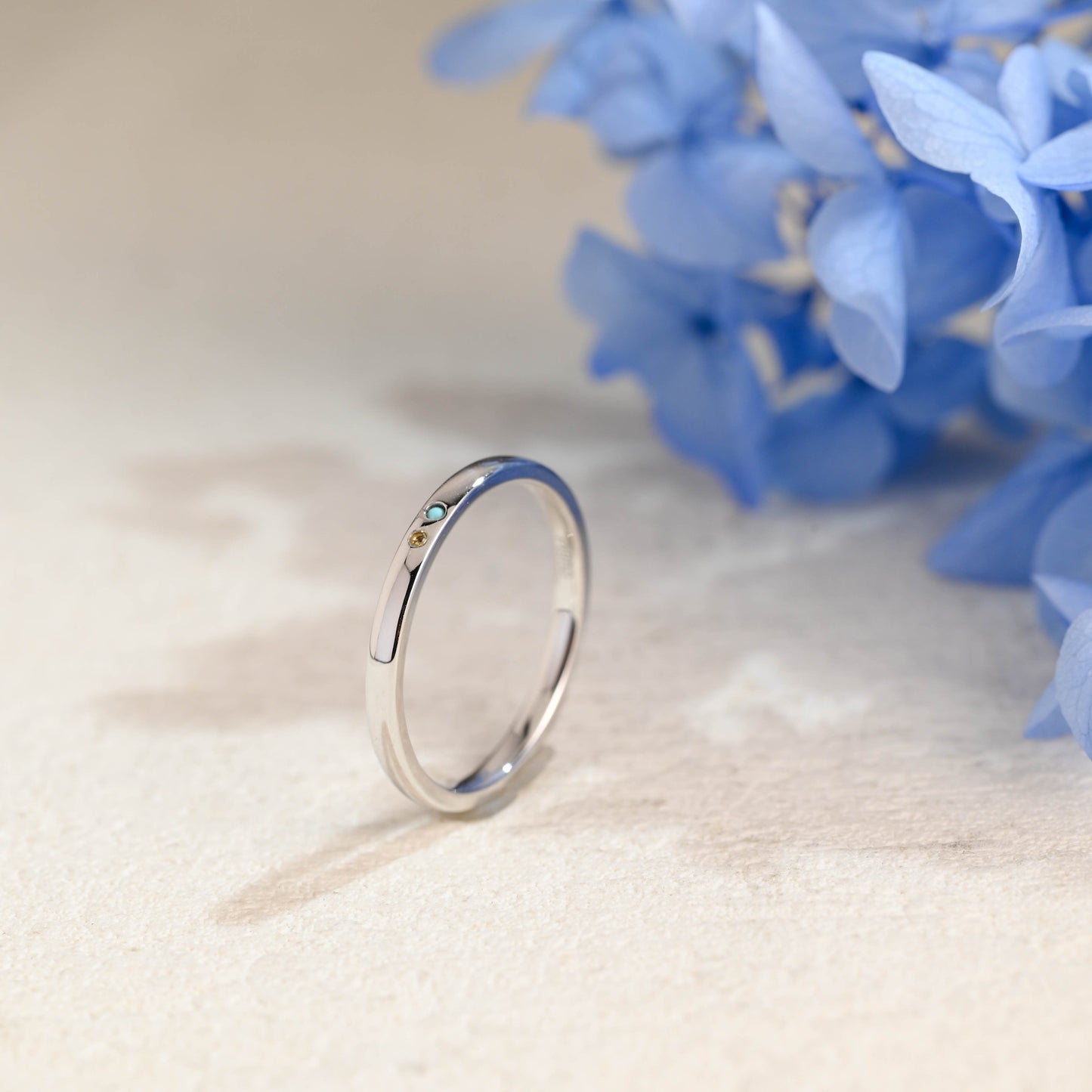 CausYou women's wedding ring Solid Gold Round Cut Citrine & Turquoise Wedding Band