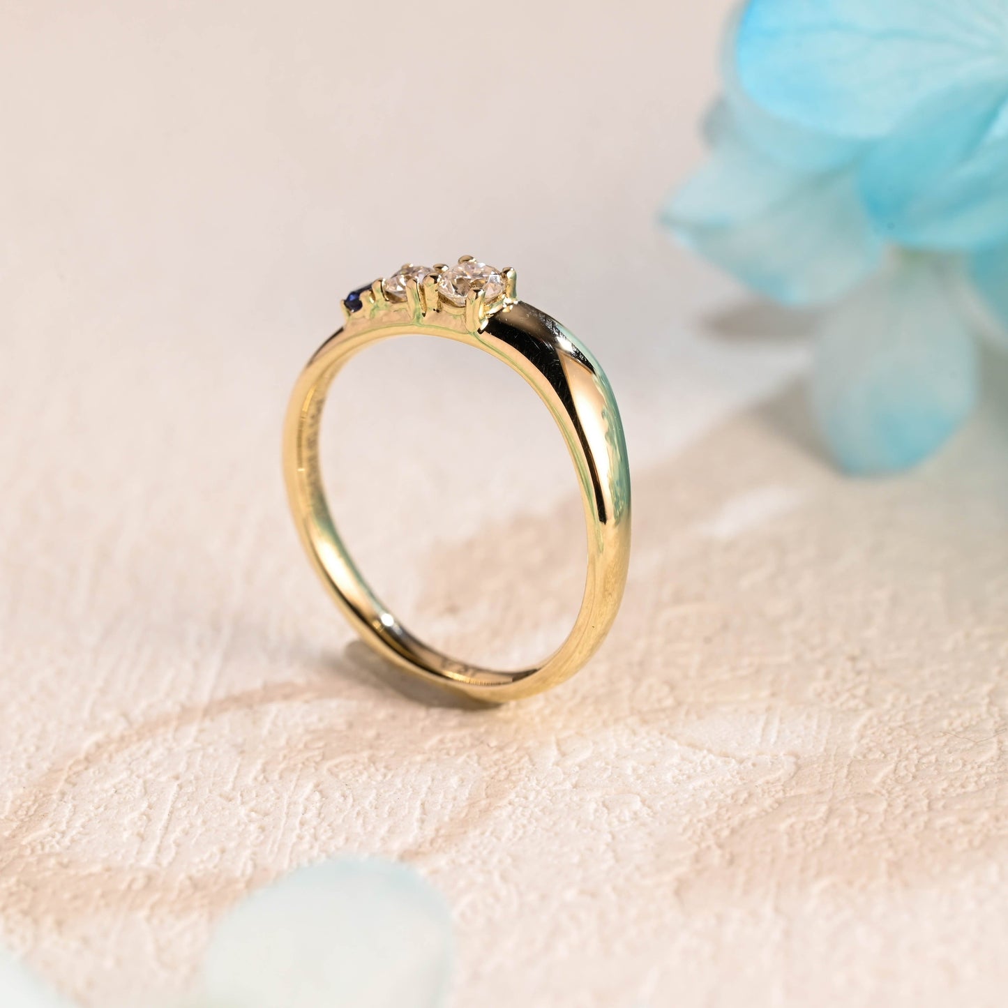 CausYou women's wedding ring Solid Gold Round Cut Lab Grown Sapphire & Moissanite Wedding Band, Stacking Wedding Ring, Gift for Women Wife