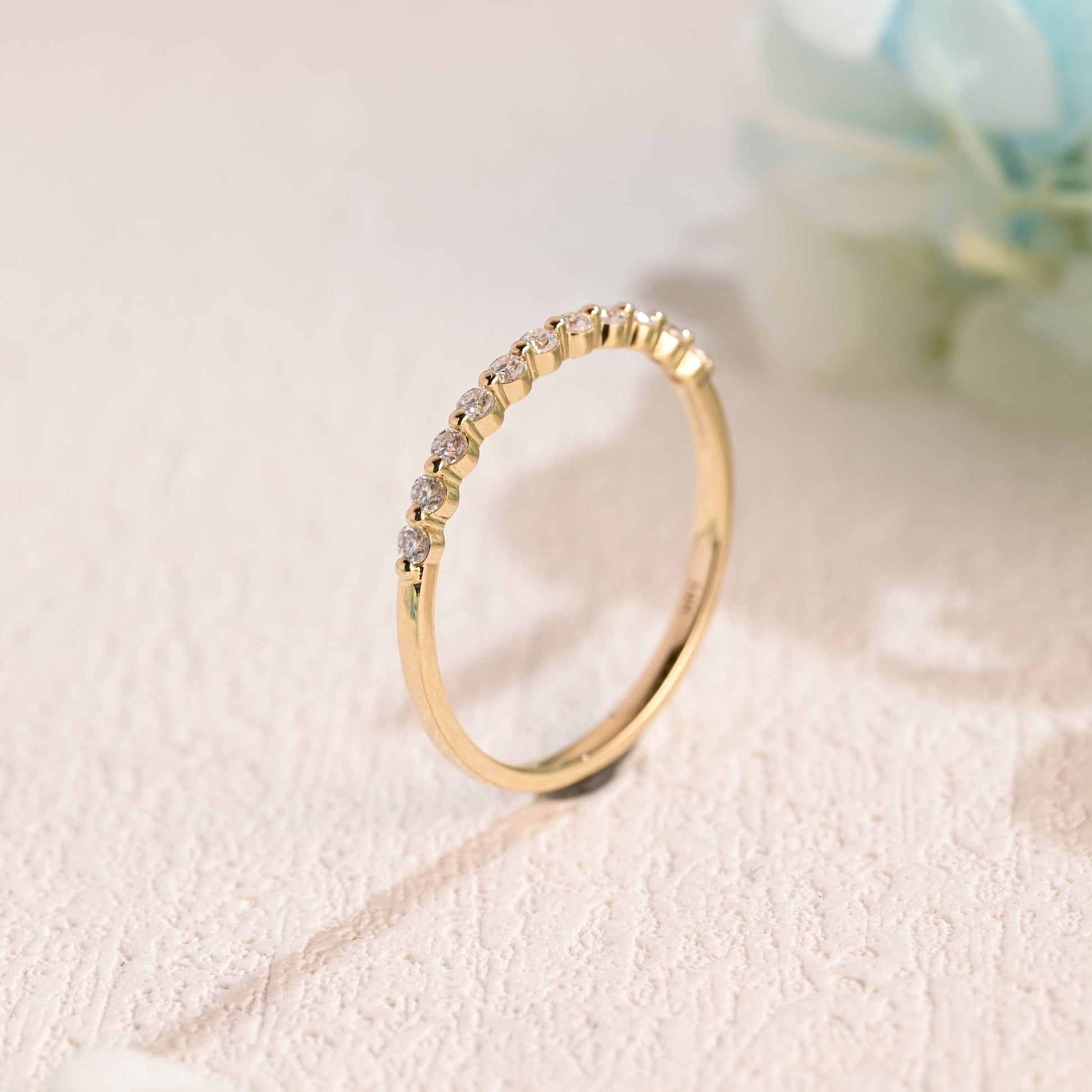 CausYou women's wedding ring Solid Gold Round Cut Moissanite Wedding Band, Half Eternity Wedding Ring, Gift for Women Wife