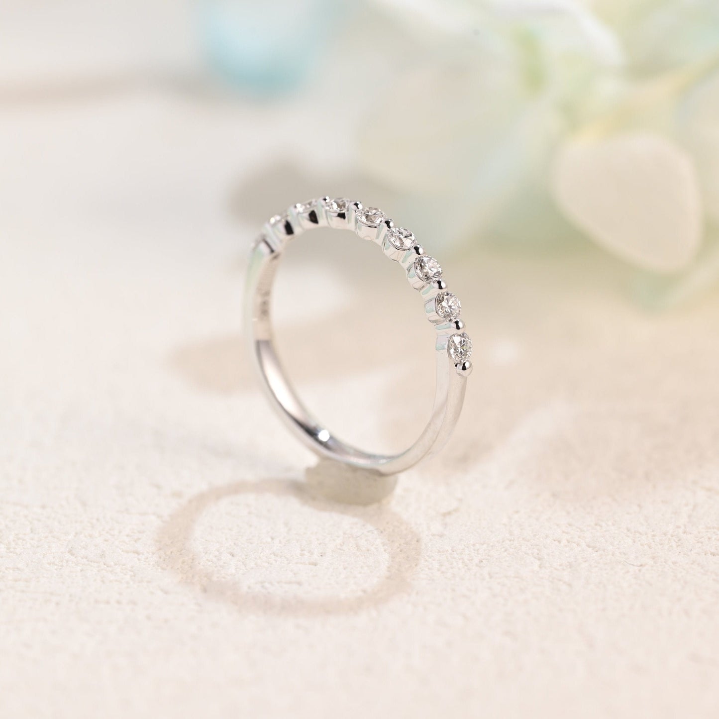 CausYou women's wedding ring Solid Gold Round Cut Moissanite Wedding Band, Half Eternity Wedding Ring, Gift for Women Wife