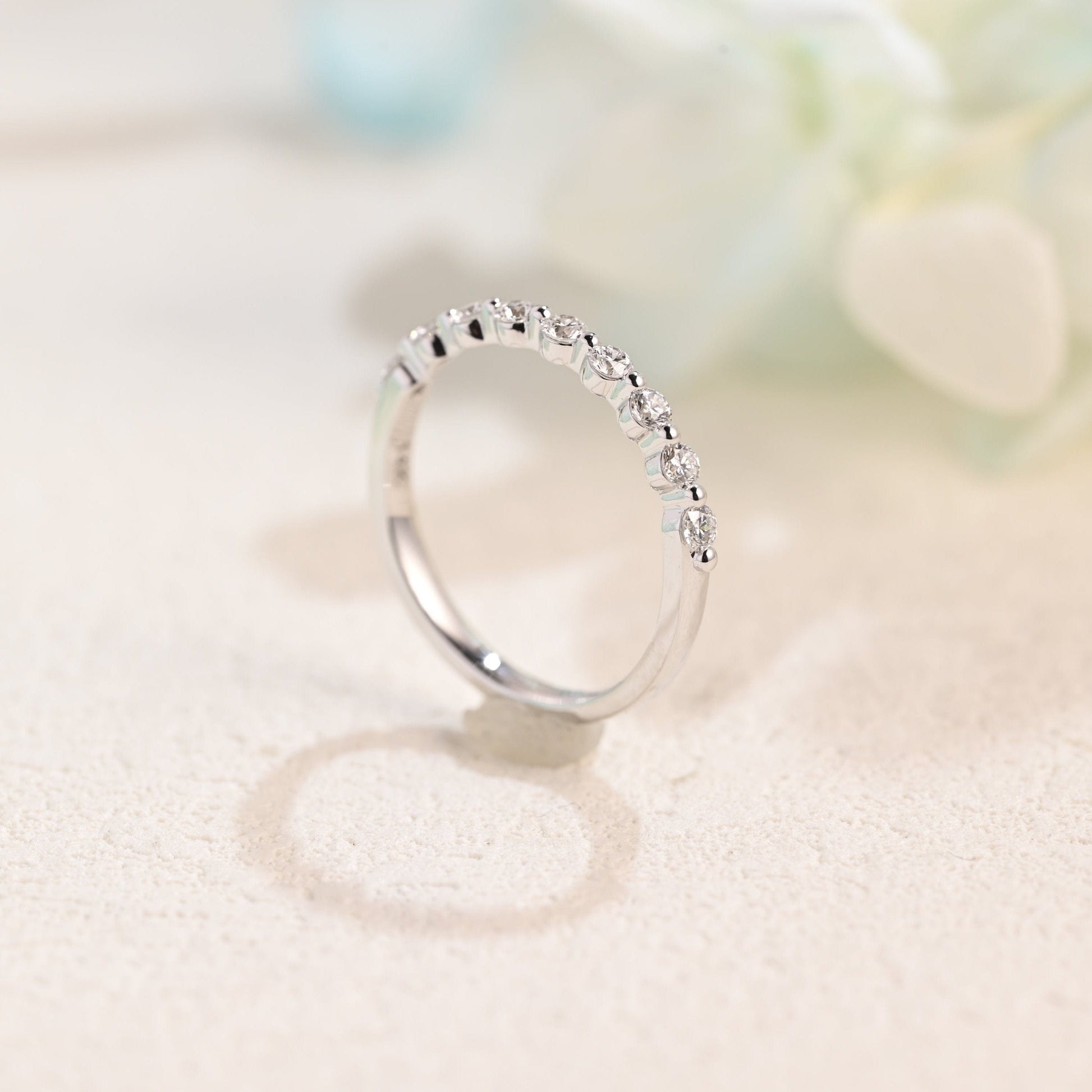 CausYou women's wedding ring Solid Gold Round Cut Moissanite Wedding Band, Half Eternity Wedding Ring, Gift for Women Wife