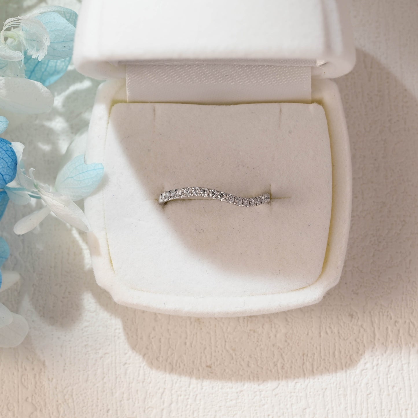 CausYou women's wedding ring Solid Gold Round Cut Moissanite Wedding Ring, Half Eternity Curved Wedding Band