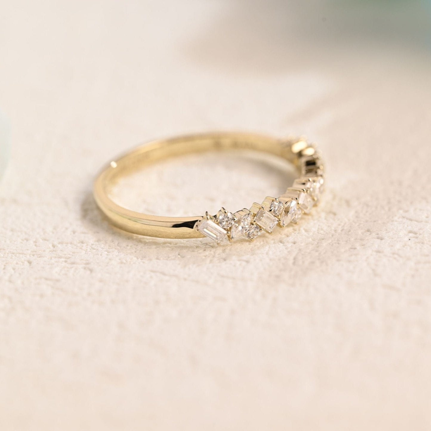 CausYou women's wedding ring Solid Gold Round & Marquise & Baguette Cut Moissanite Wedding Band, Matching Band, Gift for Women Wife