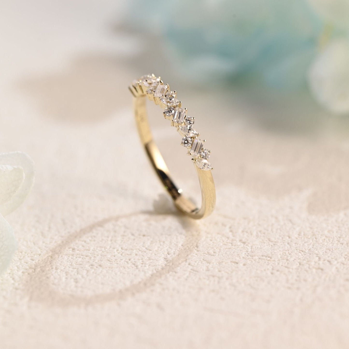 CausYou women's wedding ring Solid Gold Round & Marquise & Baguette Cut Moissanite Wedding Band, Matching Band, Gift for Women Wife