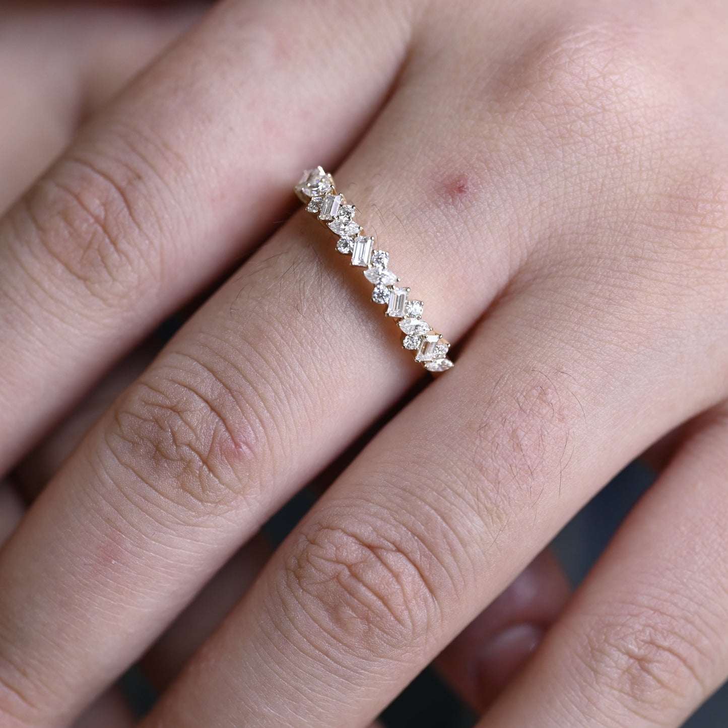 CausYou women's wedding ring Solid Gold Round & Marquise & Baguette Cut Moissanite Wedding Band, Matching Band, Gift for Women Wife